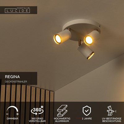 Lucide REGINA - Deckenstrahler - Ø 21 cm - 3xGU10 - Taupe | Essential